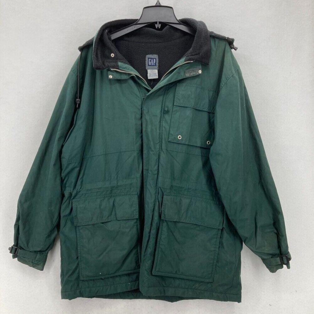 GAP Green Hooded Nylon‎ Utility Parka Jacket M Fleece Lined Insulated Vintage